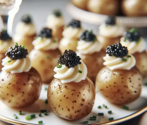Caviar-Stuffed Baby Potatoes with Crème Fraîche and Chives